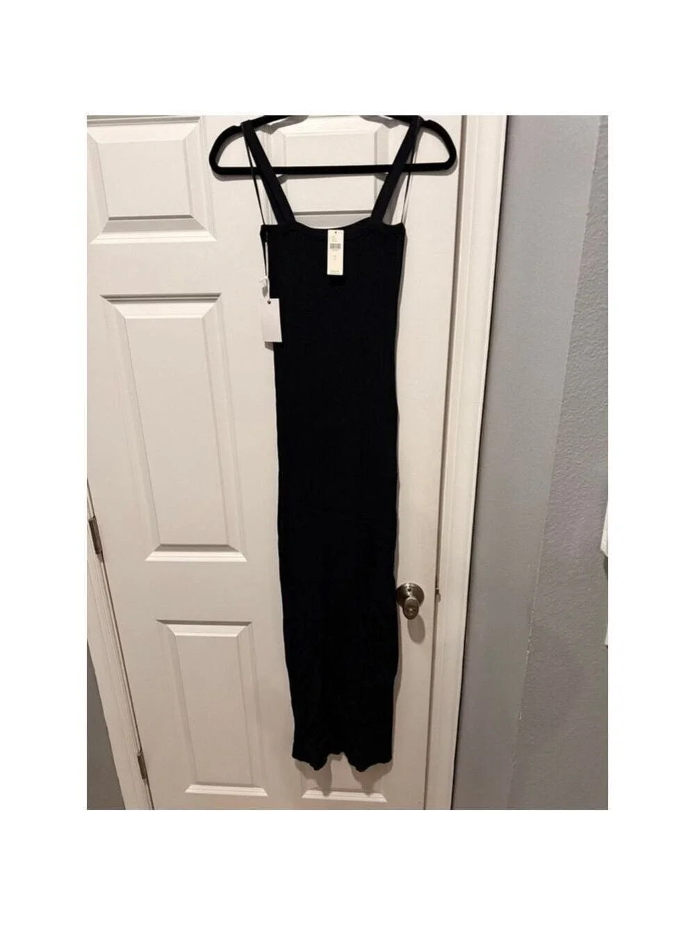Women's GOOD AMERICAN Black Ribbed Square Neck Maxi Dress L